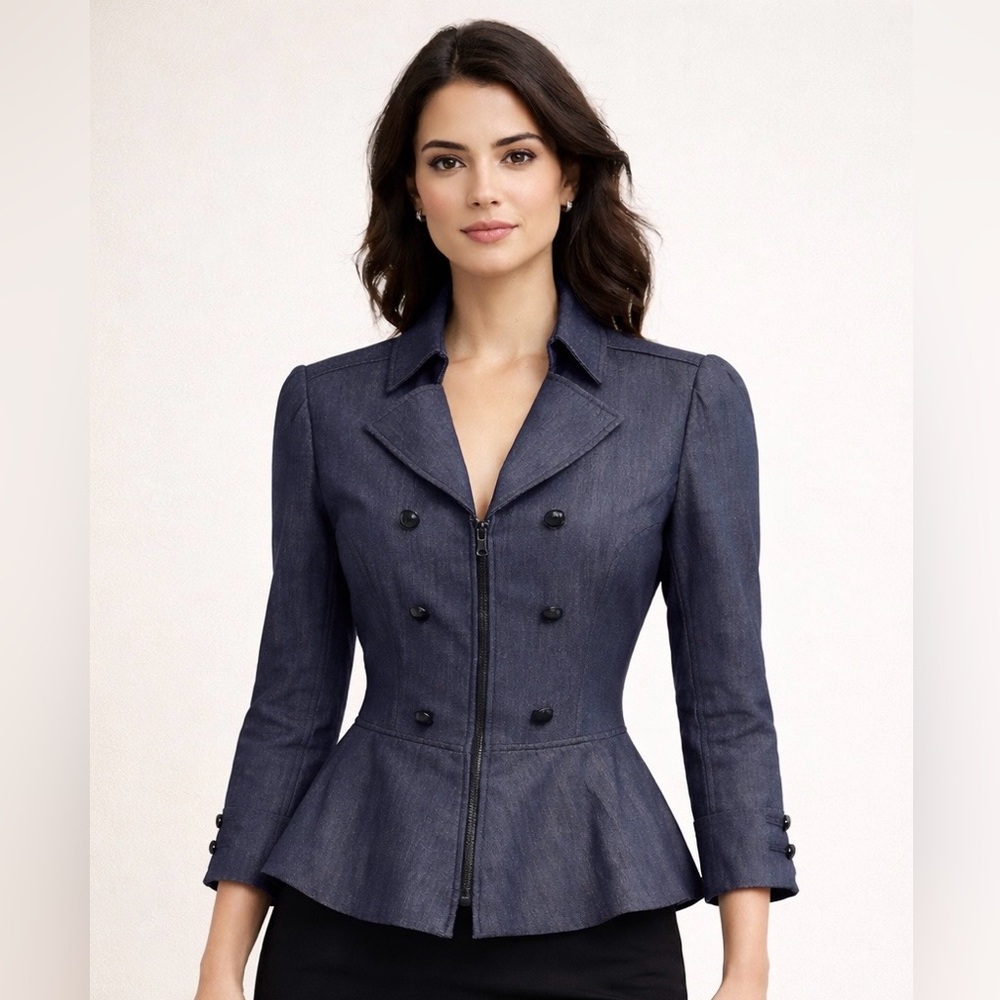 Tahari Arthur S. Levine Tailored Denim-Look Peplum Jacket Size 4